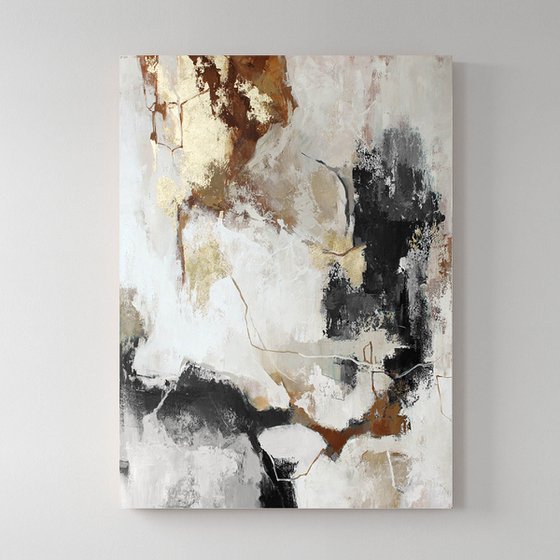 "Gray Flux" Gray gold abstract acrylic art