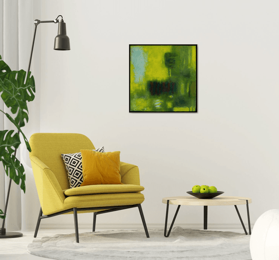 Green leaves with half-closed eyes 30x30" 76x76cm Contemporary Art by Bo Kravchenko