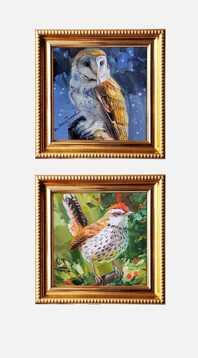 Impressionistic Animal Oil Painting By Nataly Derevyanko, 5 X 5", Day Night, Original Artwork