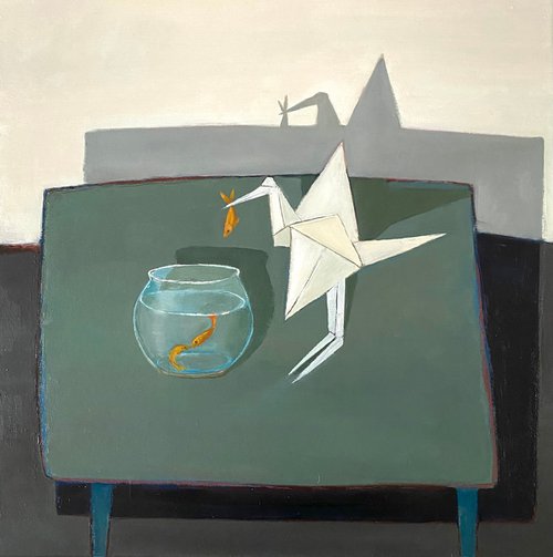 Origami Crane and Goldfish by Nigel Sharman