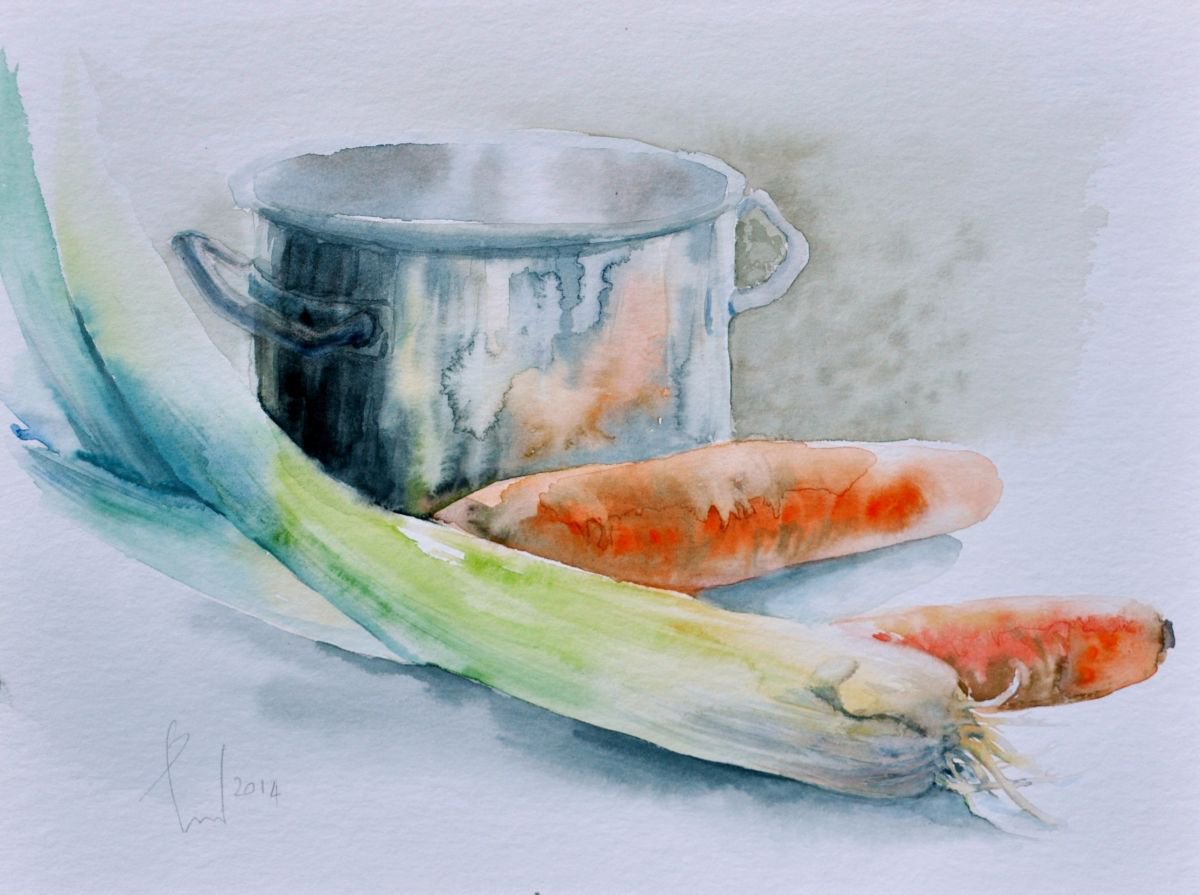 AROUND THE POT original watercolour by Beata van Wijngaarden