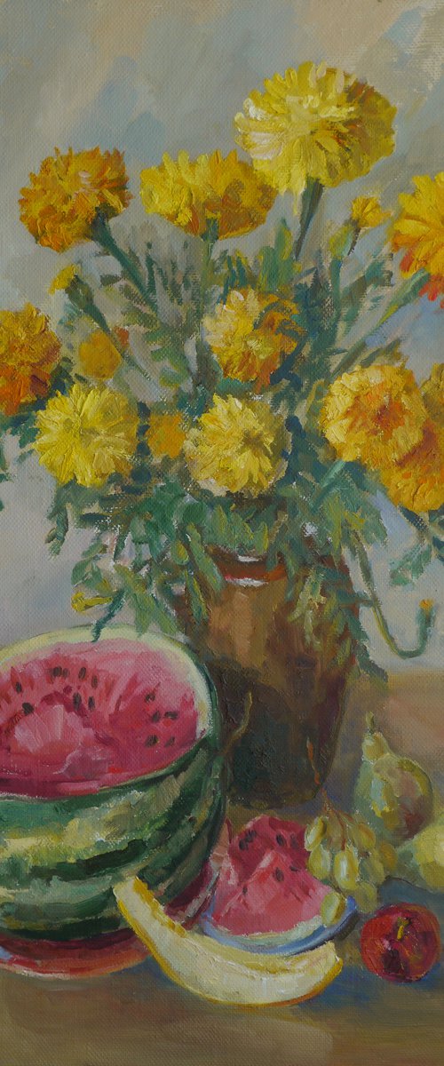 Still life with watermelon by Elena Lykhodid