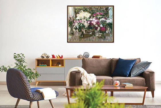 SUMMER FLOWERS - floral art original painting, oil on canvas, pastel calm, gift, interior art