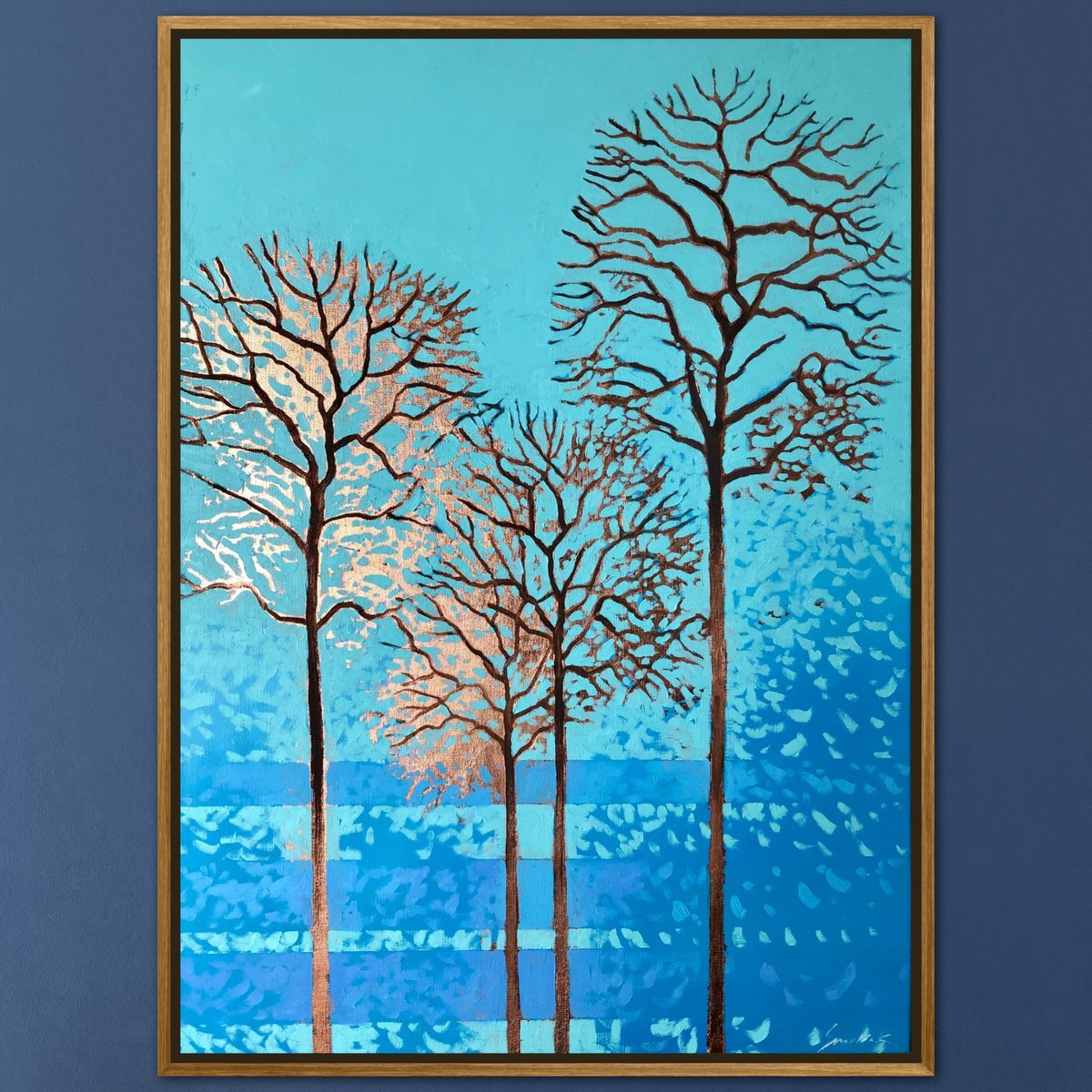 Impressionistic Abstract Oil Painting By Volodymyr Smoliak, 20 X 28", Golden Trees, Original Artwork