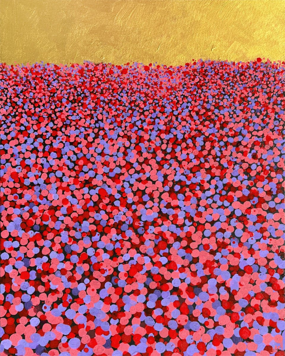 Abstract Landscape Acrylic Painting By Jennifer Bell, 16 X 20, Flower Field Vi, Original Artwork