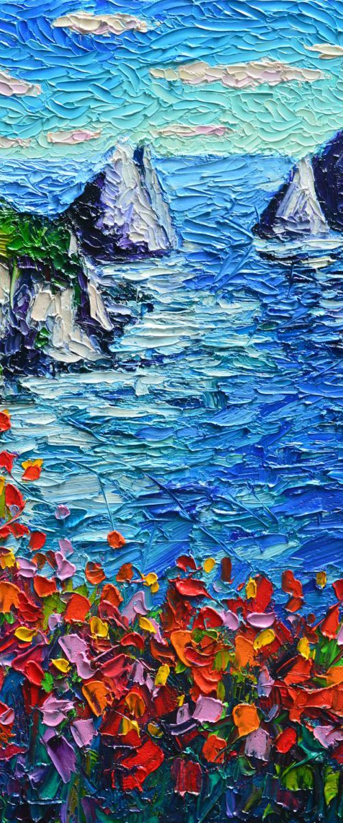 ITALY SEASCAPE - CAPRI ISLAND FARAGLIONI - modern impressionist palette knife oil painting Mediterranean vibrant colors by ANA MARIA EDULESCU