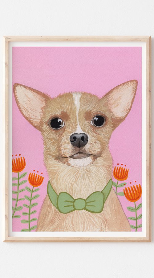 Watercolour Dog Painting, Cute Dog Artwork, Chihuahua Artwork, Chihuahua Painting, by Tara Monique