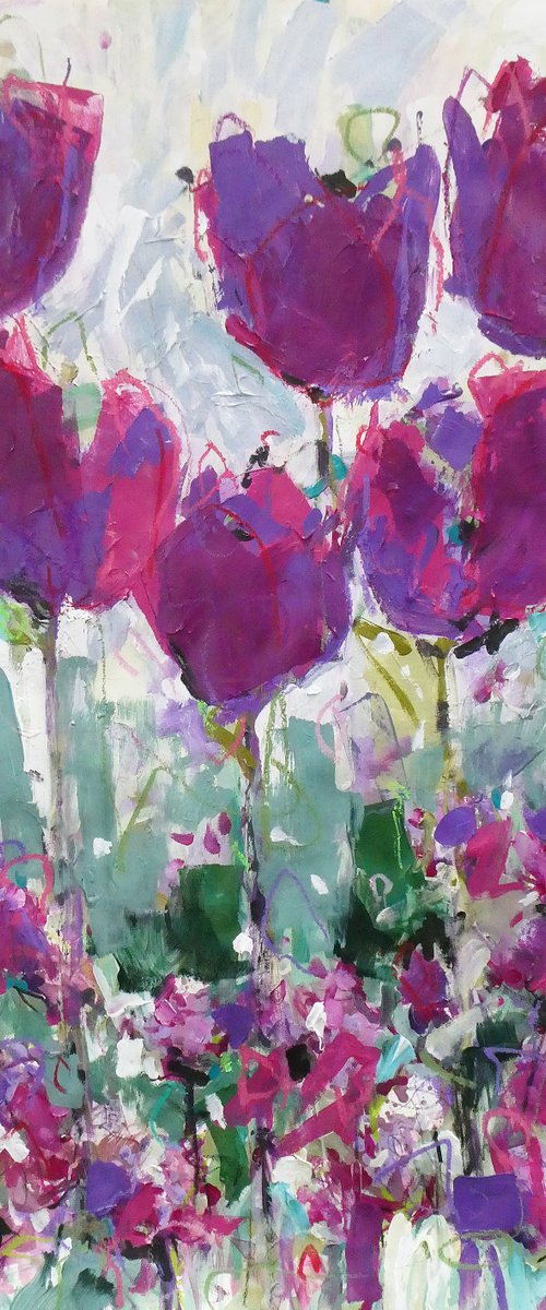 Tulips and Scabious by Irene Wilkes