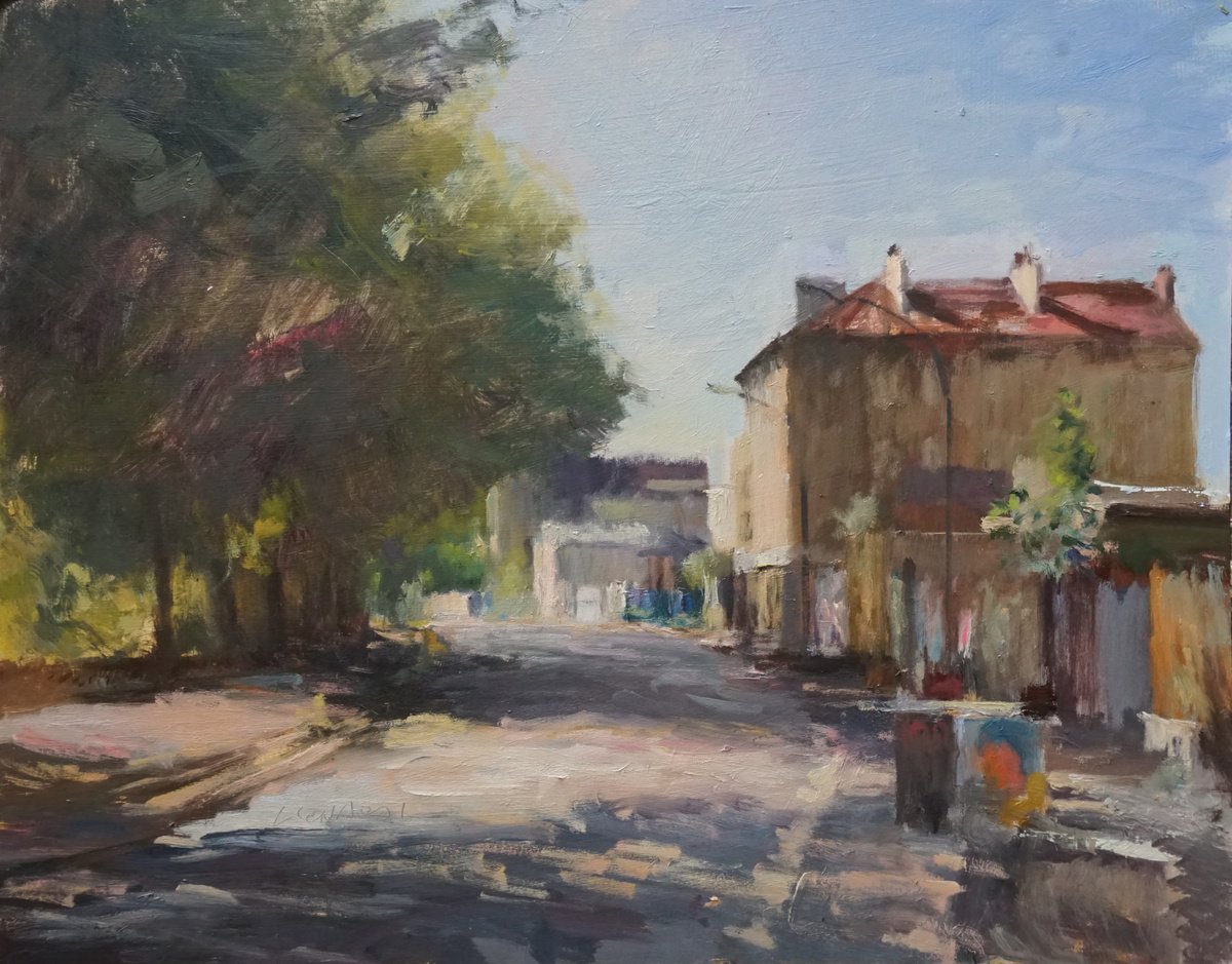 Impressionistic Cityscapes Oil Painting By Manuel Leonardi, 20 X 16", Suburban Vitry ,Morning, Original Artwork