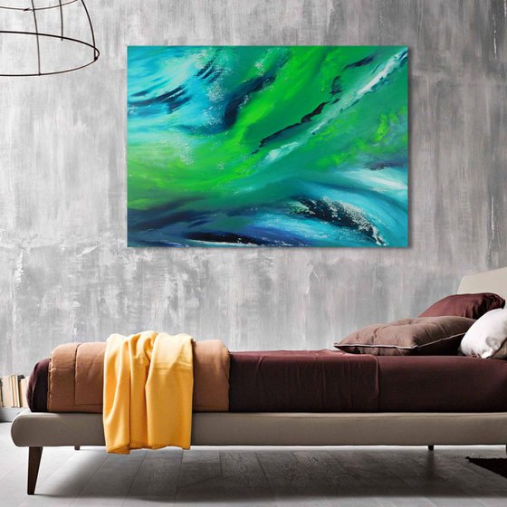 Cool night II - 70x50cm, Original abstract painting, oil on canvas