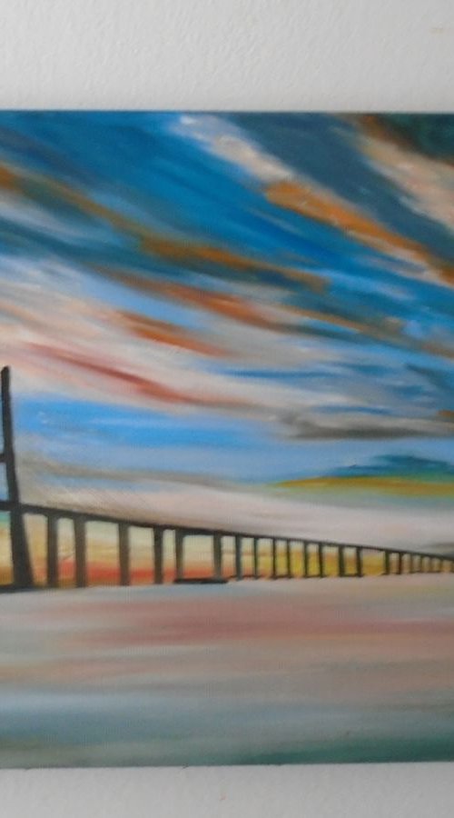 Sky over Lisbon Bridge by Timea  Valsami