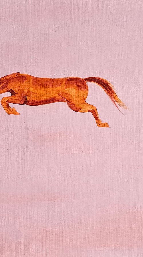 Minimalist Flying Chestnut orange horse by Ksenia June