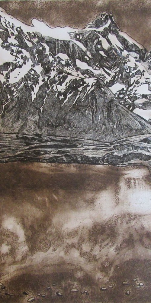 View of Cerro Paine Grande Across The Lake (Sepia) by Francesca Learmount at Cicca-Art