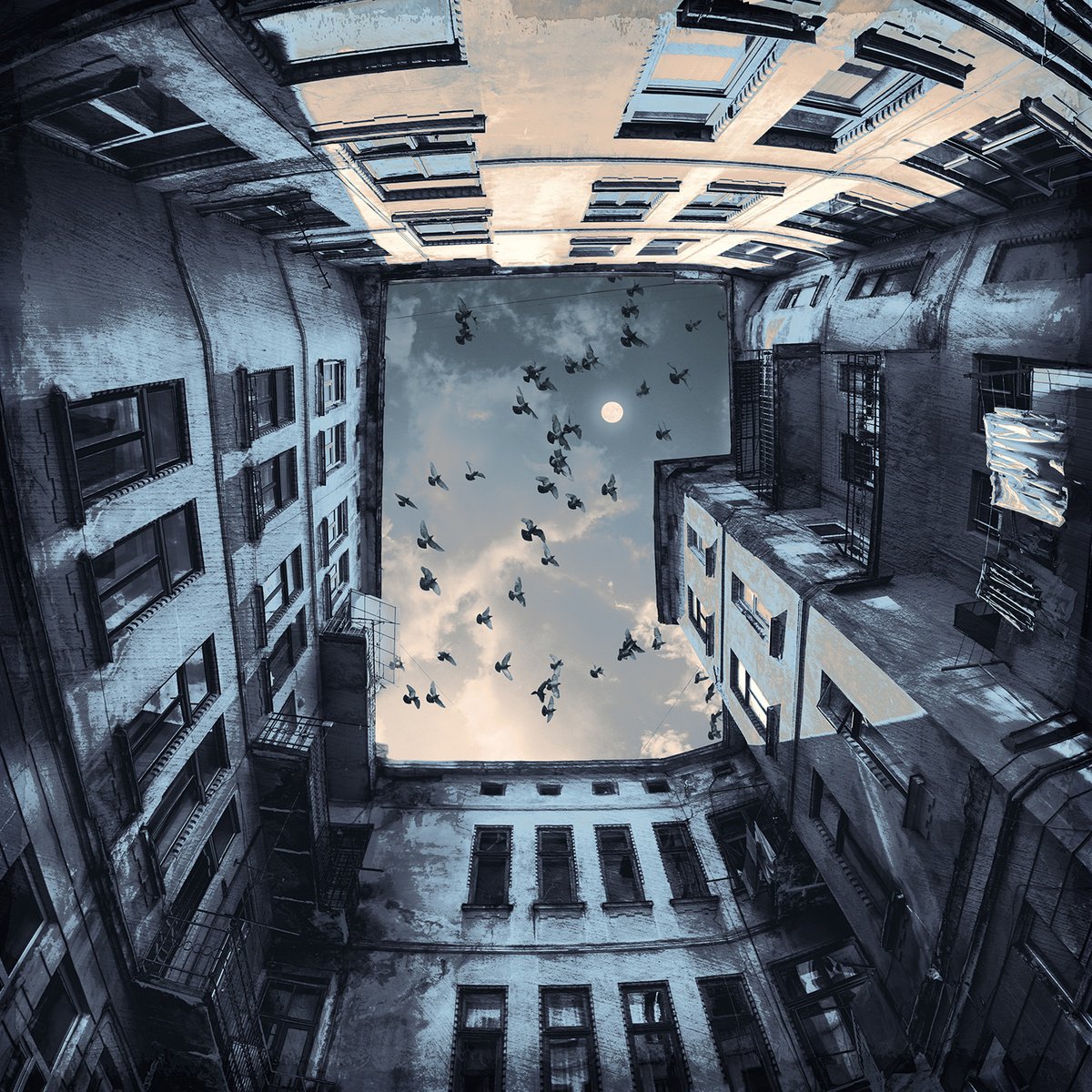 Surrealistic Cityscapes Photograph By Valerix, 20 X 20", Dreams Of The Old Courtyard., Original Artwork