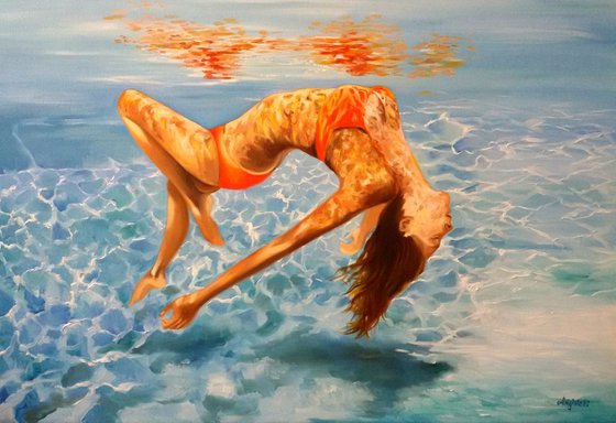 Light blue -photorealism - nude - underwater - seascape