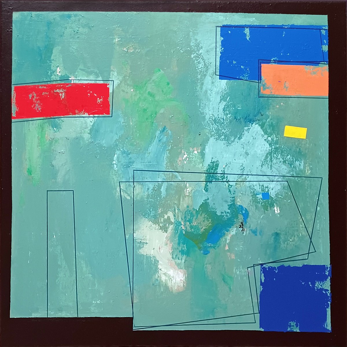 Abstract Acrylic Painting By Luis Medina, 20 X 20", Geometric Garden, Original Artwork