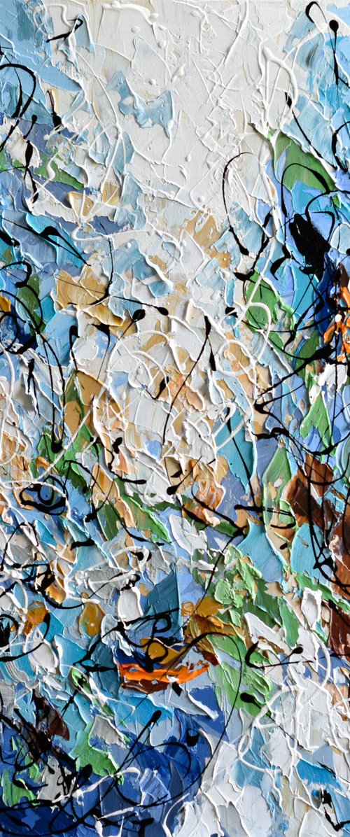 Better Days - Abstract Acrylic Painting, Palette Knife Art, Blue Brown Wall Art Canvas by Olga Tkachyk