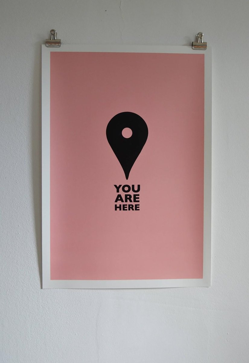 Graphic Screenprint , You Are Here By Colour Black, 14 X 20, Artwork For Sale On Artfinder