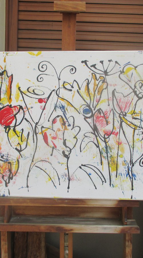 flowerpower in spring  xl Acrylpainting  19,7 x 39,4inch by Sonja Zeltner-Müller