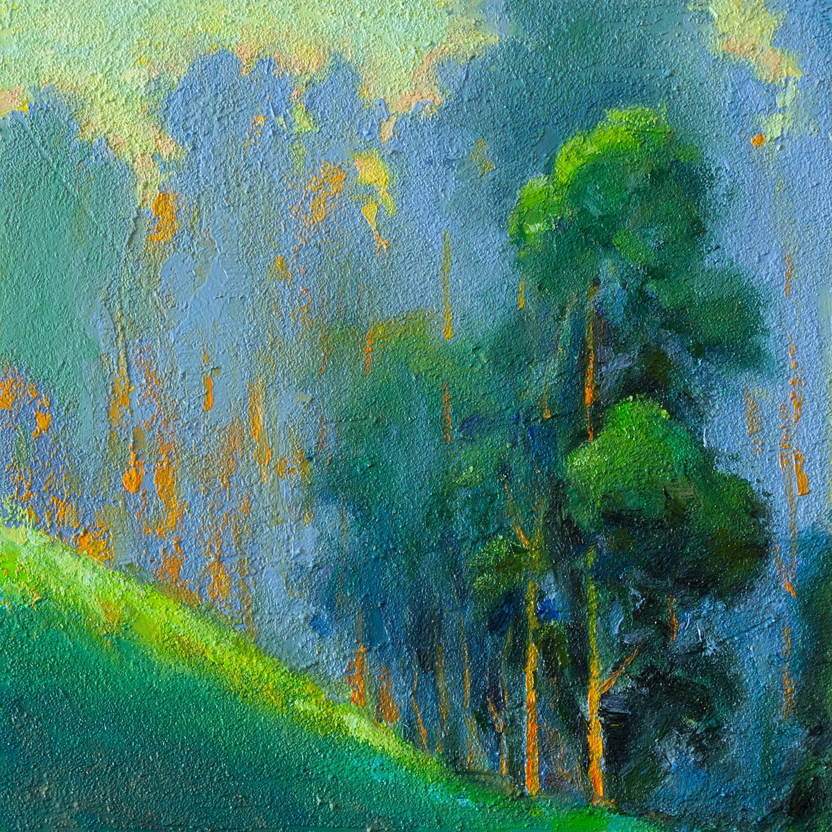 Impressionistic Landscape Oil Painting By Daria Zavadenko, 12 X 12, Morning In The Forest, Original Artwork