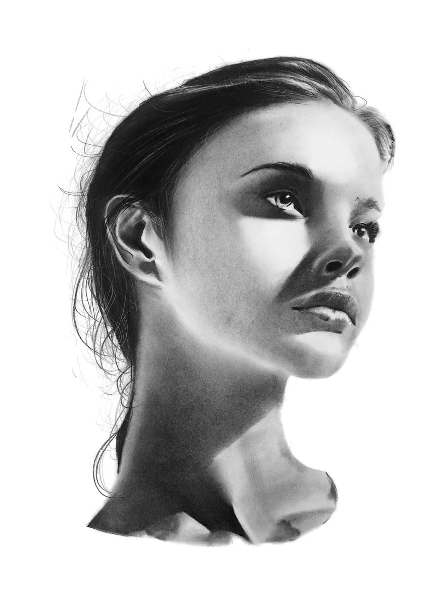 Photorealistic Portrait Charcoal Drawing By Denny Stoekenbroek, 12 X 17, Natalia, Original Artwork