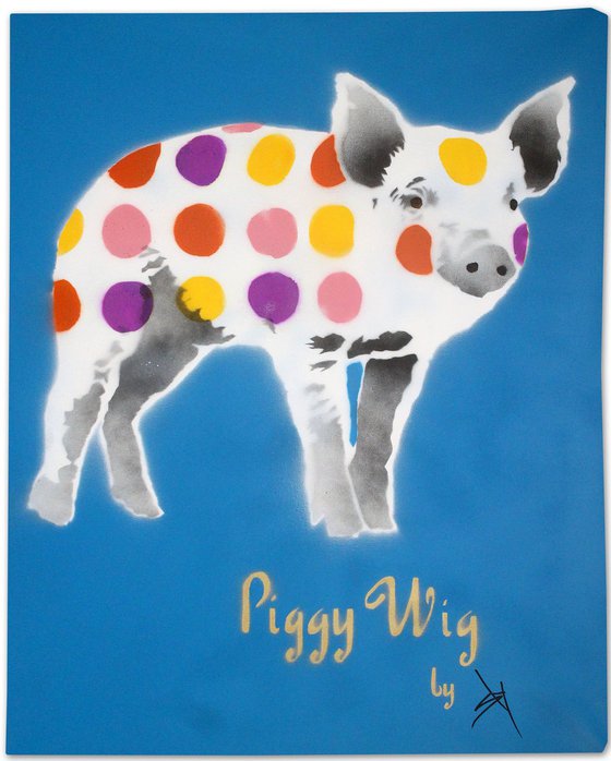 Piggy Wig (blue) with FREE poem! (On gorgeous watercolour paper).