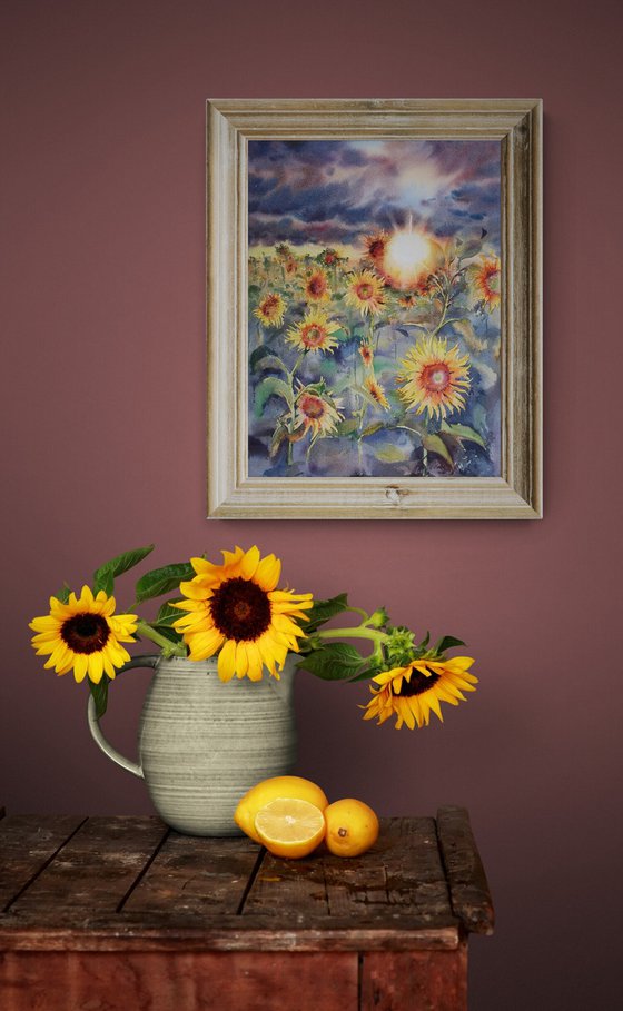 Yellow sunflowers field