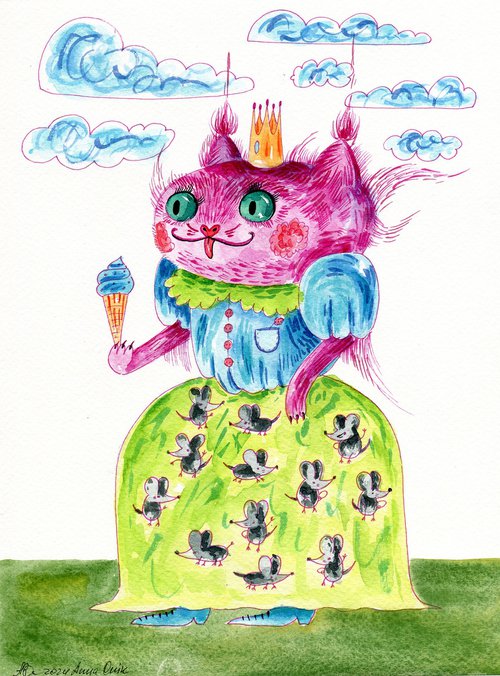 Cat with ice cream. Queen cat in a ball gown by Anna Onikiienko