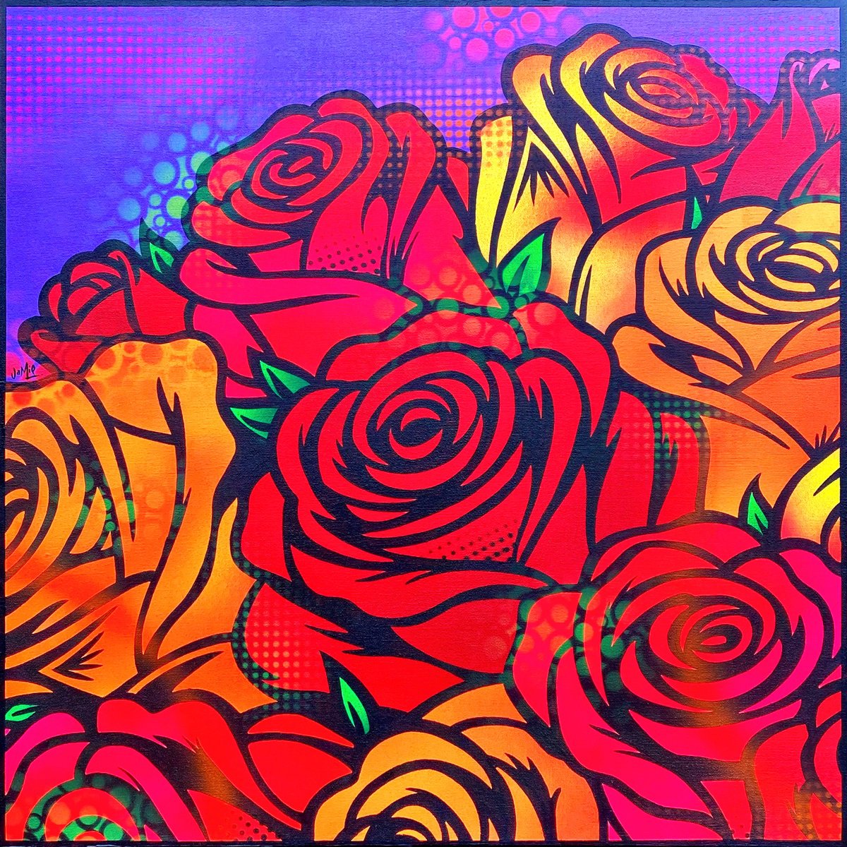 Urban And Pop Acrylic Painting , Roses On Purple By Jamie Lee, 20 X 20, Artwork For Sale On Artfinder