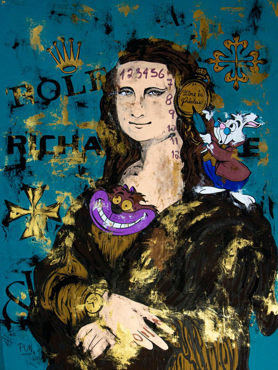 Portrait Acrylic Painting By Carlos Pun Art, 43 X 59, Time Is Priceless Ft. Mona Lisa, Original Artwork