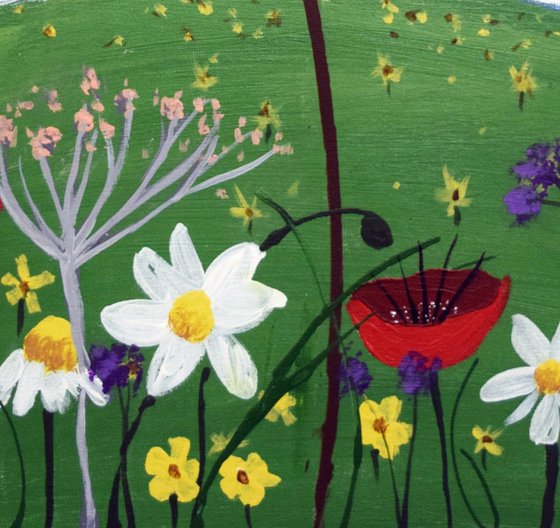 original painting on canvas hand made flowers english countryside abstract landscape butterfly floral flower artwork painting art canvas - 16 x 20 inches canvas