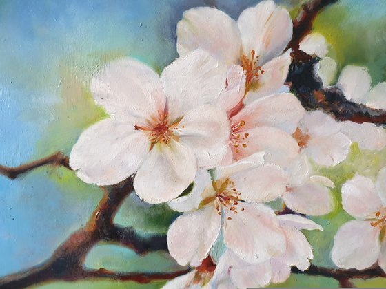 "Apple blossom." apple tree flower spring  liGHt original painting PALETTE KNIFE  GIFT (2020)