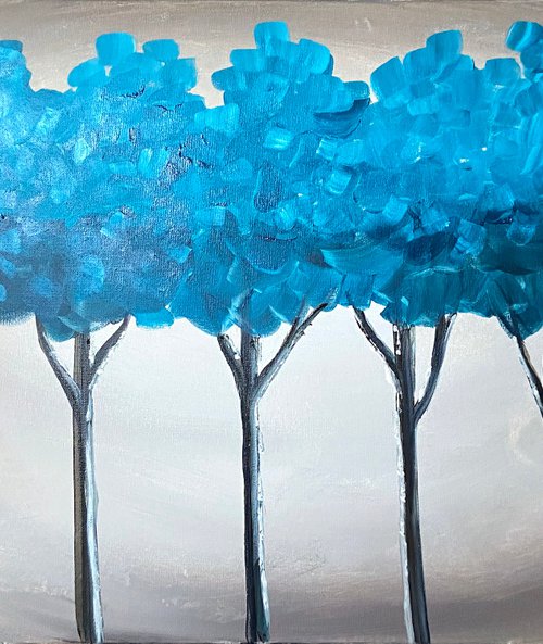Teal Blue Trees 4 by Aisha Haider