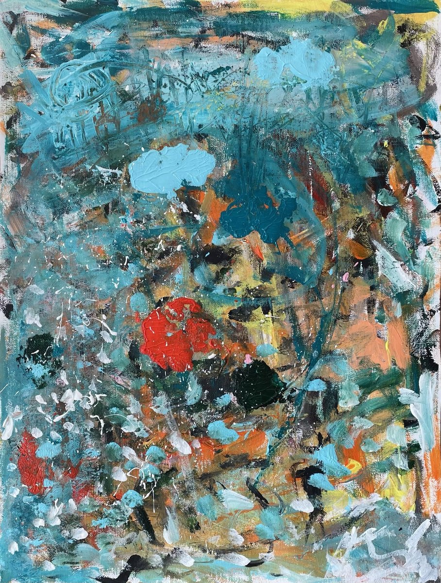 Organic Abstract Acrylic Painting By Christel Haag, 14 X 19, Having A Good Time, Original Artwork