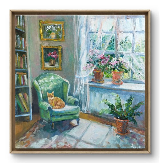 Ginger cat and armchair