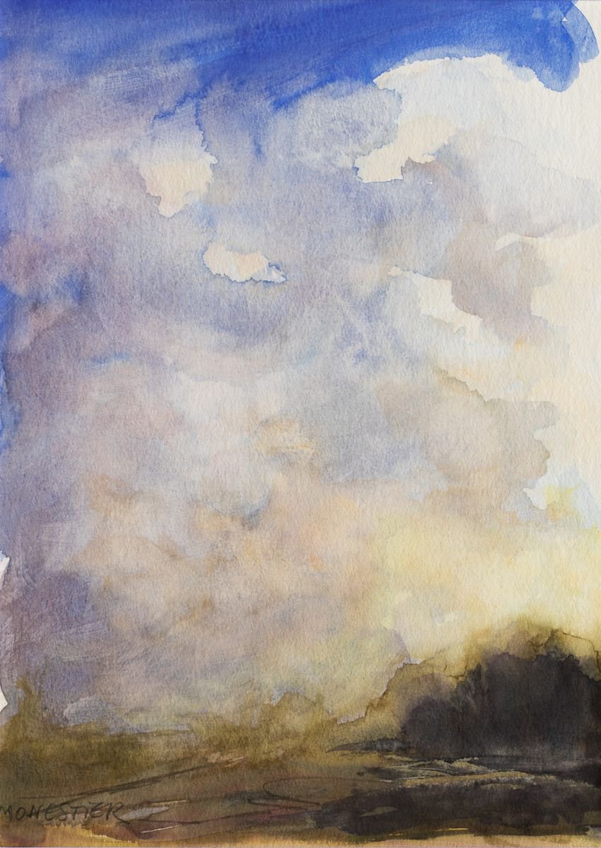 Clouds - small size - watercolor - 21X29,5 cm by Fabienne Monestier