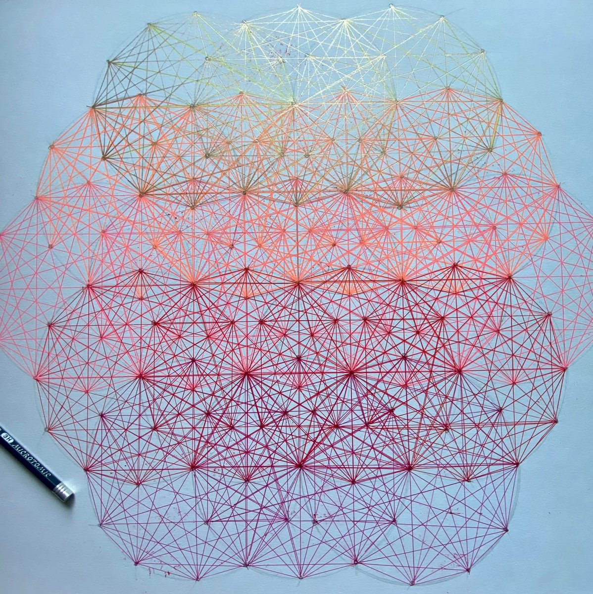 Geometric Abstract Ink Drawing By Samah Kthar, 18 X 18", Seed Of Life, Original Artwork