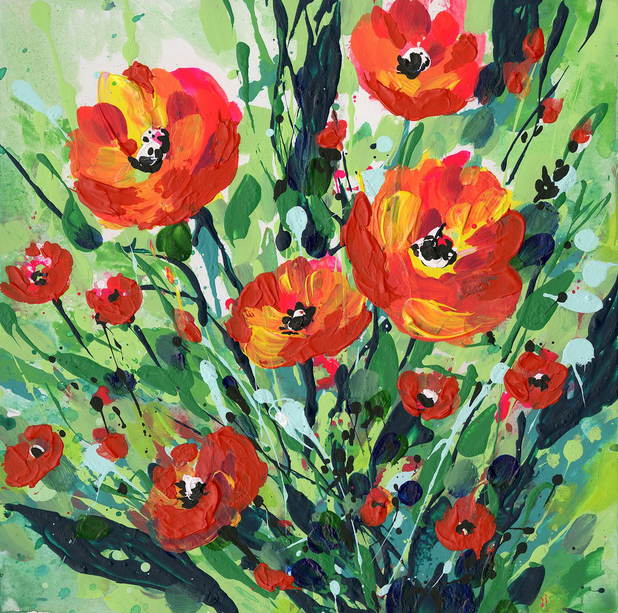 Poppy Pop 2 Abstract Meadow Flower Painting Artfinder