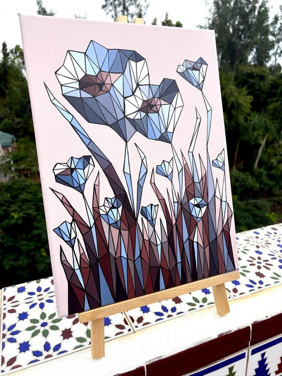 STAINED GLASS BLUE CORNFLOWERS