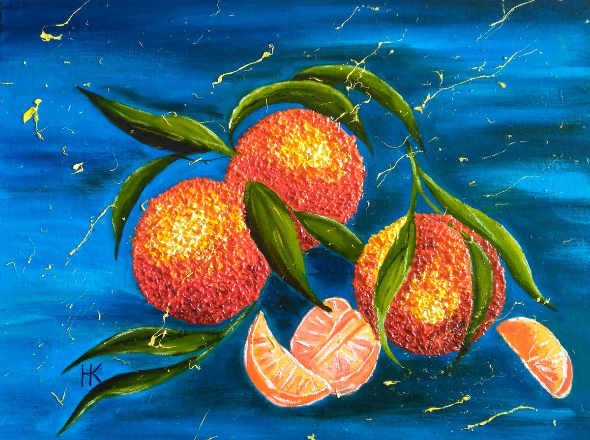 Orange Painting Fruit Original Art Christmas Small Oil Textured Artwork Home Wall Art 16 b... by Halyna Kirichenko