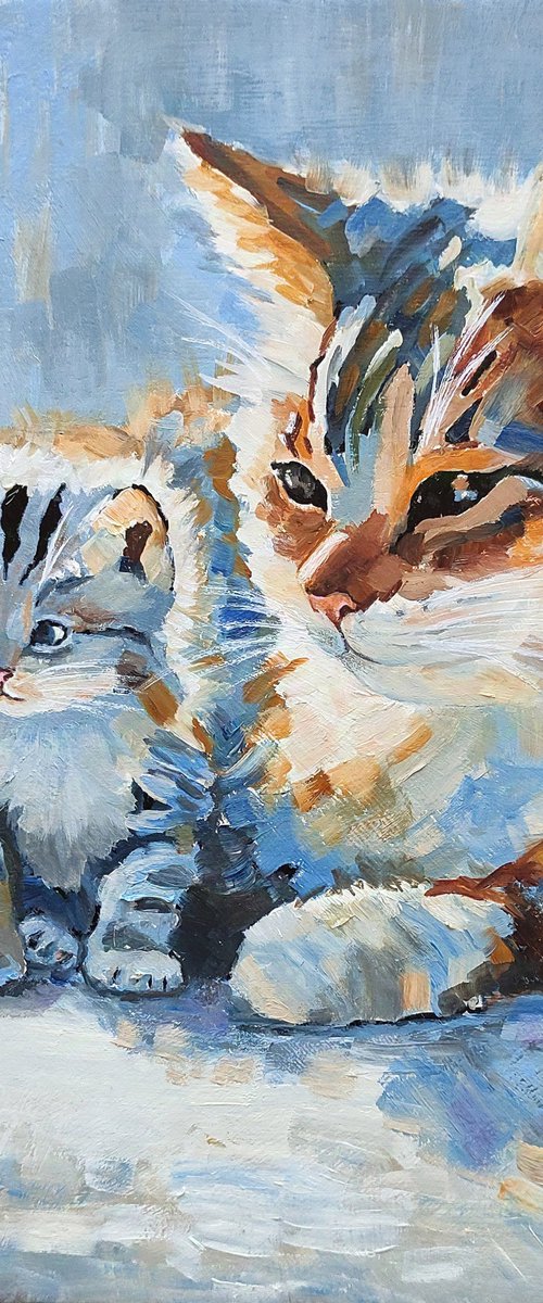 Cat and Kitten painting by Yulia Berseneva