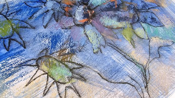 Abstract Chamomile in Blue
