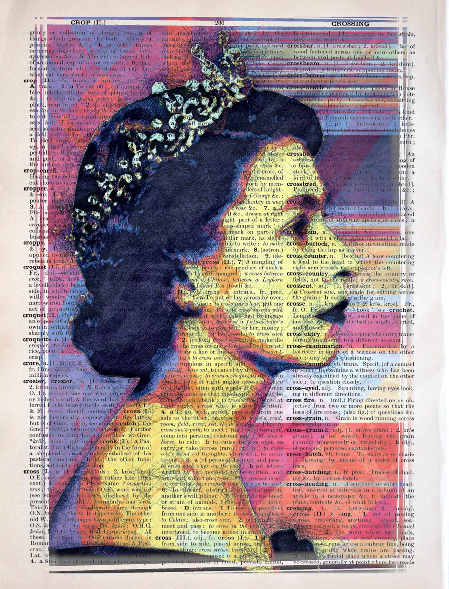 Queen Elizabeth II - Collage Art on Large Real E | Artfinder