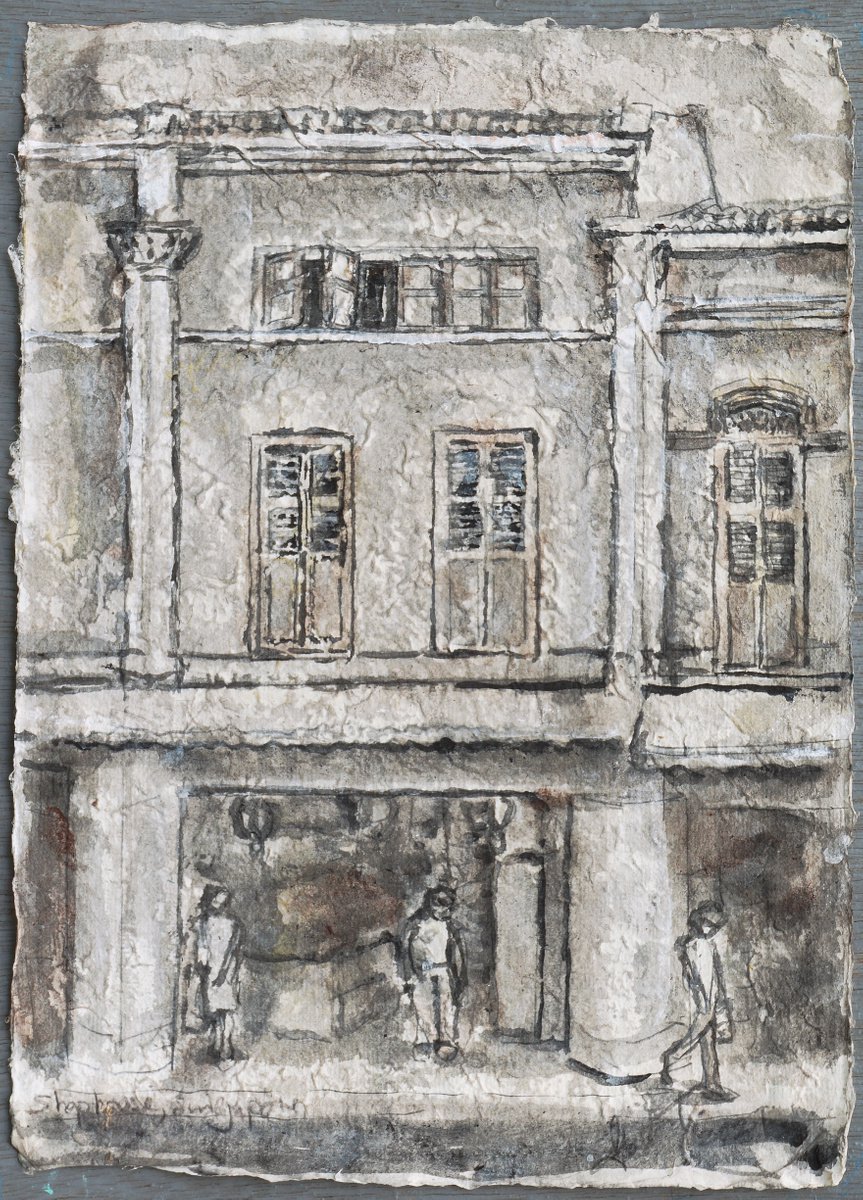 Expressive Cityscapes Acrylic Painting By Gordon T., 10 X 14, Shophouses, Singapore, Original Artwork