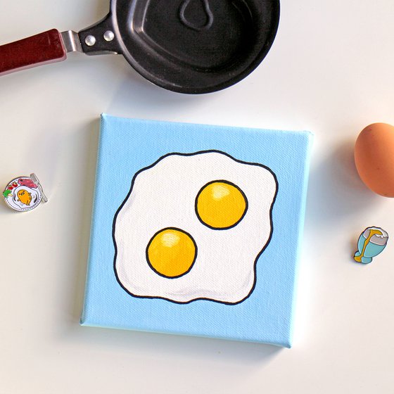 Fried Egg Double Yolk Pop Art Painting On Mini Canvas