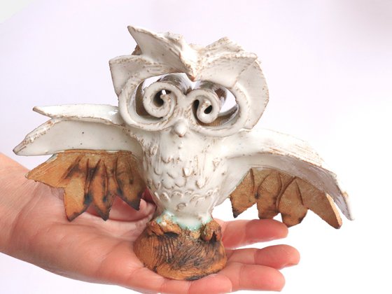 Cute owl , home decor , ceramic figurine , fan art. Symbol of wisdom.