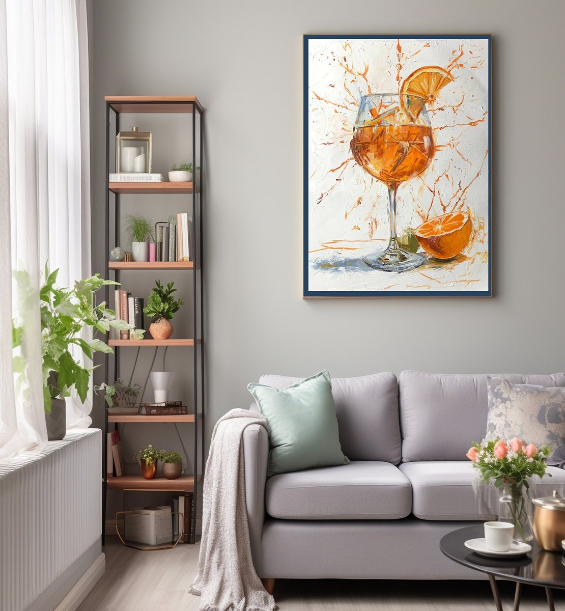Expressive Still Life Oil Painting By Vita Schagen, 20 X 28", Spritz Aperol Burst., Original Artwork