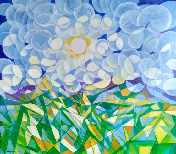 Morning (80x90cm, cubism, oil painting, ready to hang)