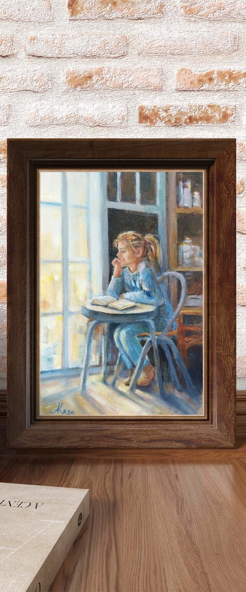 Girl reading a book by Ann Krasikova