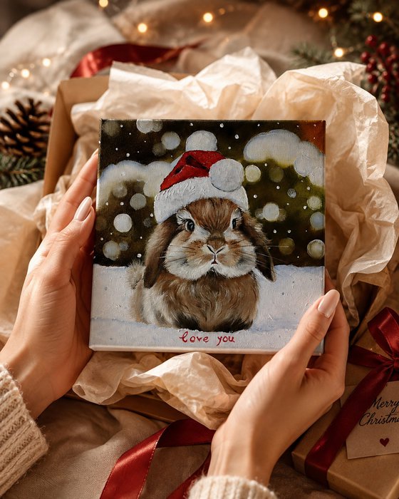 Christmas Bunny in Santa Hat